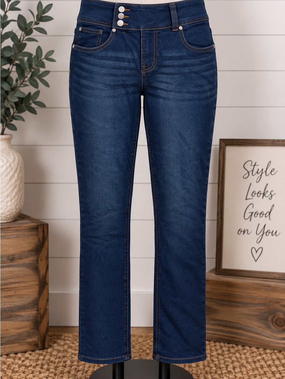 Tahari High Rise Triple Button Jeans Size 12/31 Dark Wash NWOT